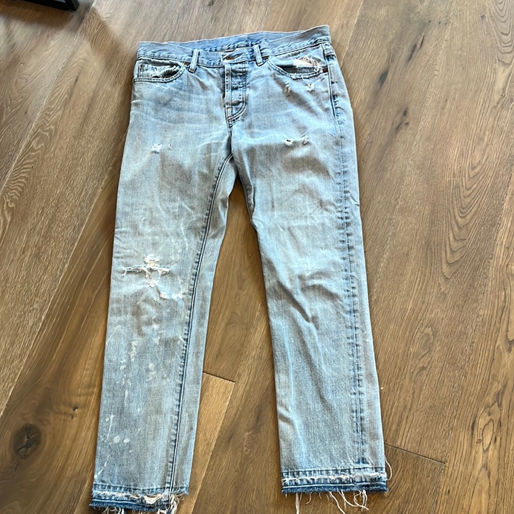 NSF Beck size 28 straight slouch button fly faded distressed jean